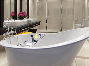 Magionline Brass Over Bathtub Racks Expandable Bath Caddy for The Elegant Tub Chrome Polished