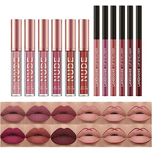 Load image into Gallery viewer, 12Pcs Matte Liquid Lipstick + Lip Liner Pens Set, One Step Lips Makeup Kits Pigment Velvety Nude Lip Stain Waterproof Long Wear Lip Gloss Make up Gift Set

