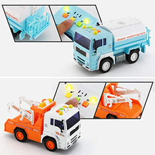 Load image into Gallery viewer, 4 Pack City Service Vehicle Car Truck Toy Set - Tow Truck,Dump Truck,Sprinkler,and Garbage Truck - with Friction Powered Wheels and Lights &amp; Sounds
