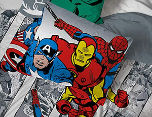 Jay Franco Marvel Avengers Comic Cool 7 Piece Queen Bed Set - Includes Comforter & Sheet Set - Bedding Features Captain America, Spiderman, Iron Man, Hulk, Thor - Super Soft (Official Marvel Product)