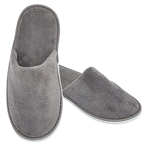 12 Pairs House Slippers for Guests, Individually Wrapped Disposable Bulk Pack, for Hotel, Spa, Shoeless Home (Large, Gray)