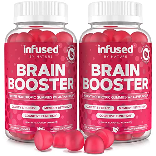 (2-Pack) Brain Booster Nootropic Gummies - Nootropics Brain Support Supplement for Focus, Clarity, Memory, Concentration & Better Mood - Alpha-GPC, Ginkgo Biloba & Bacopa Monnieri – 120 Gummies.