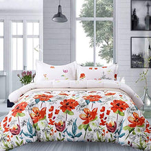Load image into Gallery viewer, NANKO Queen Comforter Set 3 PC, White Red Pastel Floral Print Soft Microfiber Bedding - All Season Quilted Comforter with 2 Pillowshams - Best Modern Bed Set for Women Men, 88 x 90

