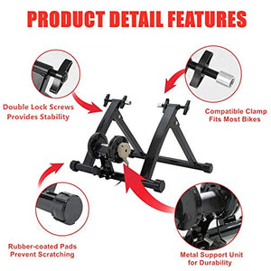 Walmann Bike Trainer Stand Portable Indoor Stationary Bicycle Exercise Magnetic Resistance with Front Wheel Riser Block and 6 Variable Speed Level, Quick Release - for Road & Mountain Bikes