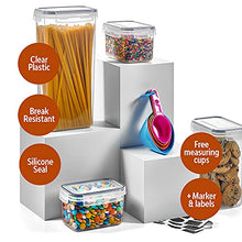 Load image into Gallery viewer, 24 Pack Airtight Food Storage Container Set - BPA Free Clear Plastic Kitchen and Pantry Organization Canisters with Durable Lids for Cereal, Dry Food Flour &amp; Sugar - Labels, Marker &amp; Spoon Set
