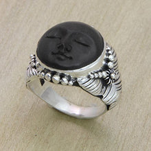 Load image into Gallery viewer, NOVICA .925 Sterling Silver Carved Ebony Wood Ring 'Amun Ra'
