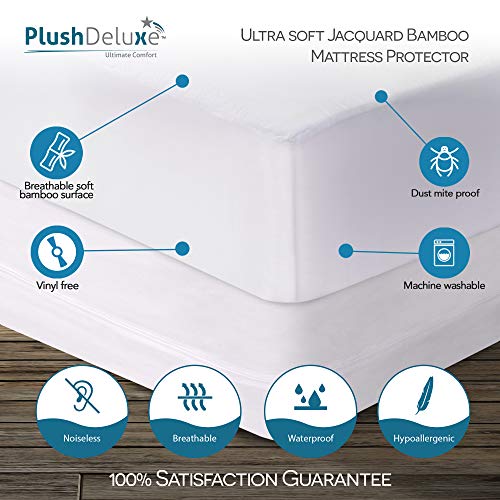 Load image into Gallery viewer, PlushDeluxe Premium Bamboo Mattress Protector – Waterproof, Hypoallergenic & Ultra Soft Breathable Bed Mattress Cover for Maximum Comfort & Protection - PVC, Phthalate (Queen Size)