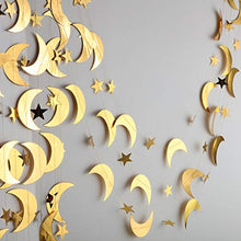 Load image into Gallery viewer, 130 Feet Gold Glitter Star Moon Paper Garland Banner Hanging Decoration for Graduation Class of 2020 Congrats Grad Wedding Birthday Festival Party Decoration
