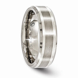 Edward Mirell Titanium Brushed 925 Sterling Silver Inlay 7mm Wedding Ring Band Size 8.00 Man Fancy Precious Metal Fine Jewelry For Dad Mens Gifts For Him