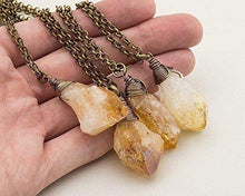 Load image into Gallery viewer, Raw Citrine Crystal Antique Bronze Long Chain Pendant Necklace 24 Inches
