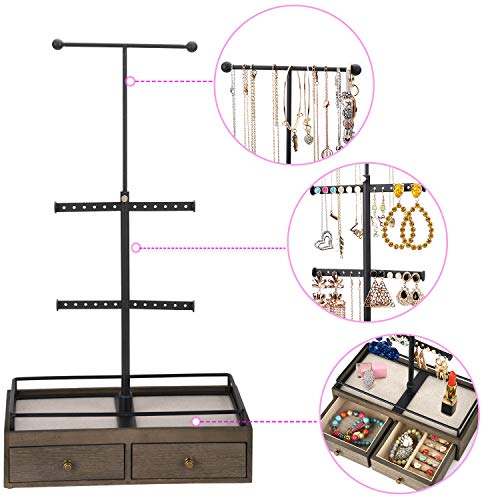 Load image into Gallery viewer, Keebofly Jewelry Organizer Metal & Wood Basic Storage Box - 3 Tier Jewelry Stand for Necklaces Bracelet Earrings Ring Weathered Grey
