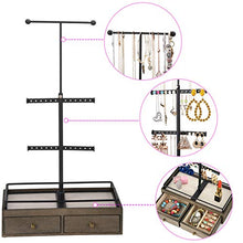 Load image into Gallery viewer, Keebofly Jewelry Organizer Metal &amp; Wood Basic Storage Box - 3 Tier Jewelry Stand for Necklaces Bracelet Earrings Ring Weathered Grey
