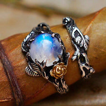 Load image into Gallery viewer, Moonstone Ring Set"Cleo + Mio", Sterling Silver and Solid Gold womens rings, gifts for women, anniversary gifts, engagement rings set
