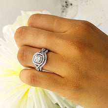 Load image into Gallery viewer, Dazzlingrock Collection 1.00 Carat (ctw) 14K White Diamond Swirl Bridal Halo Engagement Ring Set 1 CT, White Gold, Size 7
