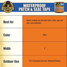 Load image into Gallery viewer, Gorilla Waterproof Patch &amp; Seal Tape 4" x 10' Black, (Pack of 1)
