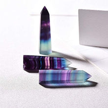 Load image into Gallery viewer, Runyangshi Natural Rainbow Fluorite Healing Crystal Wands, Self Standing Healing Crystal Point Wand Faceted Prism Wand for Crystal Healing, Reiki, Home Decor (1, H 3.1"-3.5" (8-9cm))
