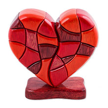 Load image into Gallery viewer, NOVICA Red Romantic Love Heart Shaped Wood Sculpture, 6.25" Tall 'Heart of Love'
