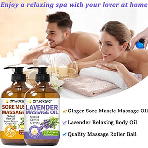 Massage Oil for Massage Therapy Kit,Ginger Oil Lymphatic Drainage-Arnica Sore Muscle Oil Massage &Lavender Oil Relaxing Massage Oils,Massage Kit With Massage Roller Ball Valentines Gifts for Men Women