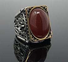 Load image into Gallery viewer, KAR 925K Stamped Sterling Silver Red Agate (Aqeeq) Men&#39;s Large Ring I1N (13)

