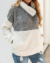 Load image into Gallery viewer, KIRUNDO 2019 Women’s Winter Lapel Sweatshirt Faux Shearling Shaggy Warm Pullover Zipped Up with Pockets Outwear (Small, Style2-Grey)
