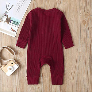 Newborn Baby Girls Boys Long Sleeve Romper Bodysuit Solid Color Jumpsuit with Bottons Outfit Clothes (Purplish red, 6-9 Months)