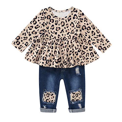 SANMIO Girl Clothes Outfits, Cute Toddler Baby Ruffle Sleeve Floral T-Shirt Tops with Ripped Jeans Pants Set