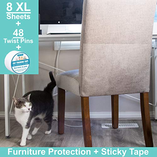 FurPals Furniture Protector from Cats, Anti Cat Scratch Deterrent Tape, Clear Double Sided Training Tape, Couch Protector from Scratching, 4 XL (17 in by 12 in) & 4 Large (18 in by 9 in) Plus Extras