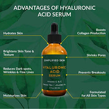 Load image into Gallery viewer, Hyaluronic Acid Serum for Face &amp; Eyes (2 oz) with Vitamin C, E &amp; Green Tea for Anti-Aging, Moisturizing, Antioxidant &amp; Wrinkle Treatment. Best Hydrating Pure Facial Serum by Simplified Skin
