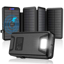 Load image into Gallery viewer, Solar Charger 35800mAh Solar Power Bank with Dual 3.1A Outputs Wireless Charger Waterproof Ultra Bright LED Panel Light and Flashlights Compatible Most Smart Phones Tablets and More

