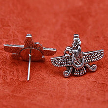 Load image into Gallery viewer, Silver Pt Farvahar Earrings Iranian Persian Farohar Earring Iran Persia Gift (Push Back)
