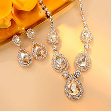 Load image into Gallery viewer, 3 Pack Women Jewelry Set Rhinestone Necklace Bangle Bracelet and Rhinestone Crystal Teardrop Dangle Earrings for Wedding Party
