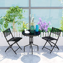 Load image into Gallery viewer, Giantex 3 Pcs Bistro Set Garden Backyard Round Table Folding Chairs, with Rust-Proof Steel Frames &amp; Reinforced Glass Design Outdoor Patio Furniture, Black
