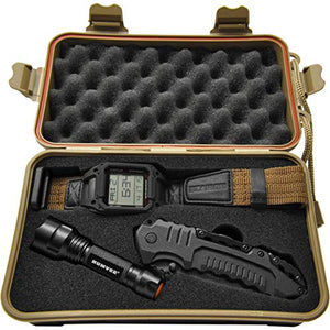 Humvee HMV-RCN-RM1 Recon Mission Kit with Digital Watch, Knife and Tactical LED Flashlight, Black and Tan)