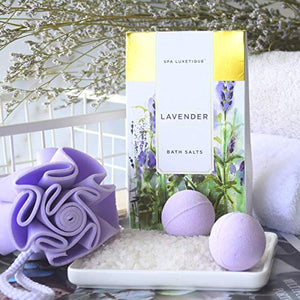 Spa Luxetique Spa Gift Baskets for Women, Lavender Bath Gift Basket, Bath Gifts for Women, Luxury 10 Pcs Home Bath Set Includes Bath Bombs, Body Lotion, Bubble Bath. Best Gift Set for Women or Men.