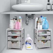 Load image into Gallery viewer, Simple Trending 3-Tier Under Sink Cabinet Organizer with Sliding Storage Drawer, Desktop Organizer for Kitchen Bathroom Office, Stackbale, Silver
