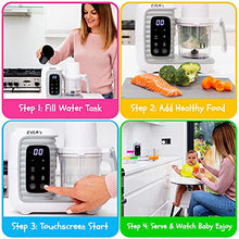 Load image into Gallery viewer, EVLA'S Double Baby Food Maker, Food Processor with 2 Steaming Baskets, Blender, Grinder, Steamer, Cooks &amp; Blends Healthy Homemade Baby Food in Minutes, Touch Screen Control, with 6 reusable food pouches, White
