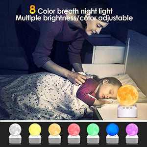 Moon Lamp, HOKEKI 7 Colors LED 3D Moon Light with Stand & Remote&Touch Control&White Noise Machine and USB Rechargeable, Moon Light Lamps for Kids Lover Birthday Gifts.