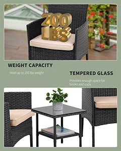 PayLessHere 3 Piece Furniture Patio Chairs Wicker Outdoor Rattan Conversation Bistro Set for Backyard Porch Poolside Lawn,Black