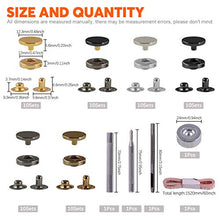 Load image into Gallery viewer, Rustark 60 Sets Snap Fasteners Kit for Leather Metal Button Snaps Press Studs with 4 Pieces Fixing Tools and Ruler Snap Rivet Fasteners for Clothing Coat Bracelet Jacket and Crafting (6 Colors)
