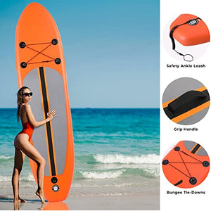 10'×6" Stand up Paddle Board sup Inflatable Non-Slip Deck pad Ultra-Light Standing Boat sup Accessories Waterproof Bag, Backpack Leash Hand PUM Repair kit fin Youth Adult (Orange)