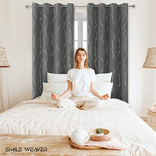 Load image into Gallery viewer, SMILE WEAVER Grey Blackout Curtains for Living Room Silver Wave Line with Star Print Blocking Room Darkening Thermal Insulated Window Drapes for Bedroom/Sliding Glass Door 2 Panels Gray/52Wx84L
