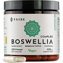 Load image into Gallery viewer, Tribe Organics, 420mg Boswellia Complex for Joint Support, Muscle Relief, Reduce Inflammation - Organic, Vegan, Non GMO, High-Potency - Boswellin Super with Ginger Extract &amp; Black Pepper, 120 Capsules
