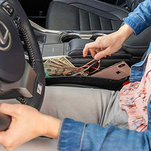 Load image into Gallery viewer, Lusso Gear 2 in 1 Car Seat Gap Organizer - Universal Fit, Storage Pockets Adjust, 2 Set Car Seat Crevice Storage Box, Helps Reduce Distracted Driving &amp; Holds Phone, Money, Cards, Keys, Remote
