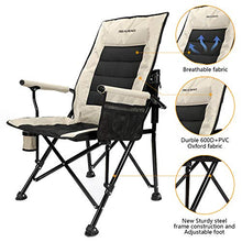 Load image into Gallery viewer, Realead Oversized Camping Chairs Heavy Duty Folding Chair Padded Support 400 LBS,Portable Outdoor Lawn Chairs with Cup Holder,Adjustable High Back Beach Camp Chair with Lumbar Back Support for Outside
