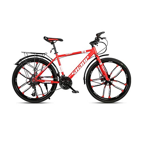 GYZLZZB Ten Knife Wheels Adult 26 Inch 21-Speed Bicycle Full Suspension Gears Dual Disc Brakes Mountain Bicycle, High-Carbon Steel Outdoors Mountain Bike with Shelves and Fenders(Red)