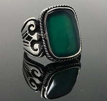 Load image into Gallery viewer, KAR 925K Stamped Solid Sterling Silver Green Agate (Aqeeq) Men&#39;s Ring P3B (7)
