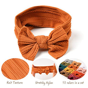 12 Pack Baby Nylon Headbands Hairbands Hair Bow Elastics Handmade Hair Accessories for Baby Girls Newborn Infant Toddlers Kids