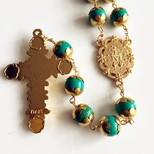 Load image into Gallery viewer, elegantmedical Handmade Gold XL 10MM Turquoise Beads Catholic AVE Maria 5 Decade Rosary Necklace Cross Crucifix Mens Womens Religious Gift
