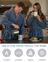 Load image into Gallery viewer, Alexander Del Rossa Men’s Robe, Big and Tall Plush Fleece Hooded Bathrobe with Two Large Front Pockets and Tie Closure, Steel Gray with Sherpa, Small-Medium
