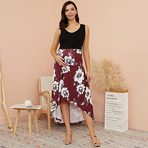H&JOY Women's Maternity Nursing Spaghetti Midi Dress Summer Pregnant Breastfeeding Tank Floral Dress (Tank Red, x_l)